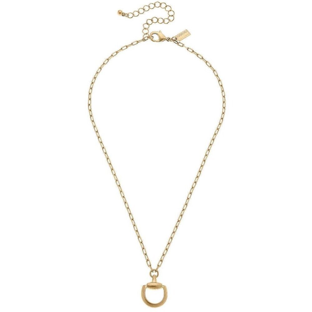 Canvas Style - Andie Horsebit Pendant Chain Necklace in Worn Gold